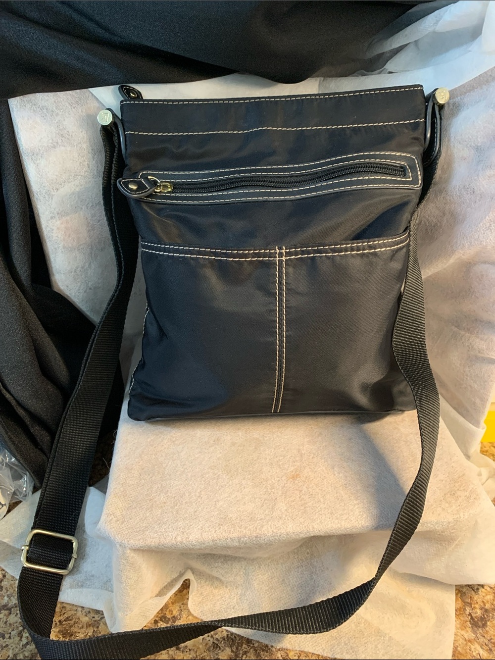 Vintage Liz Claiborne Black Nylon  Crossbody Bag with Contrast Stitching